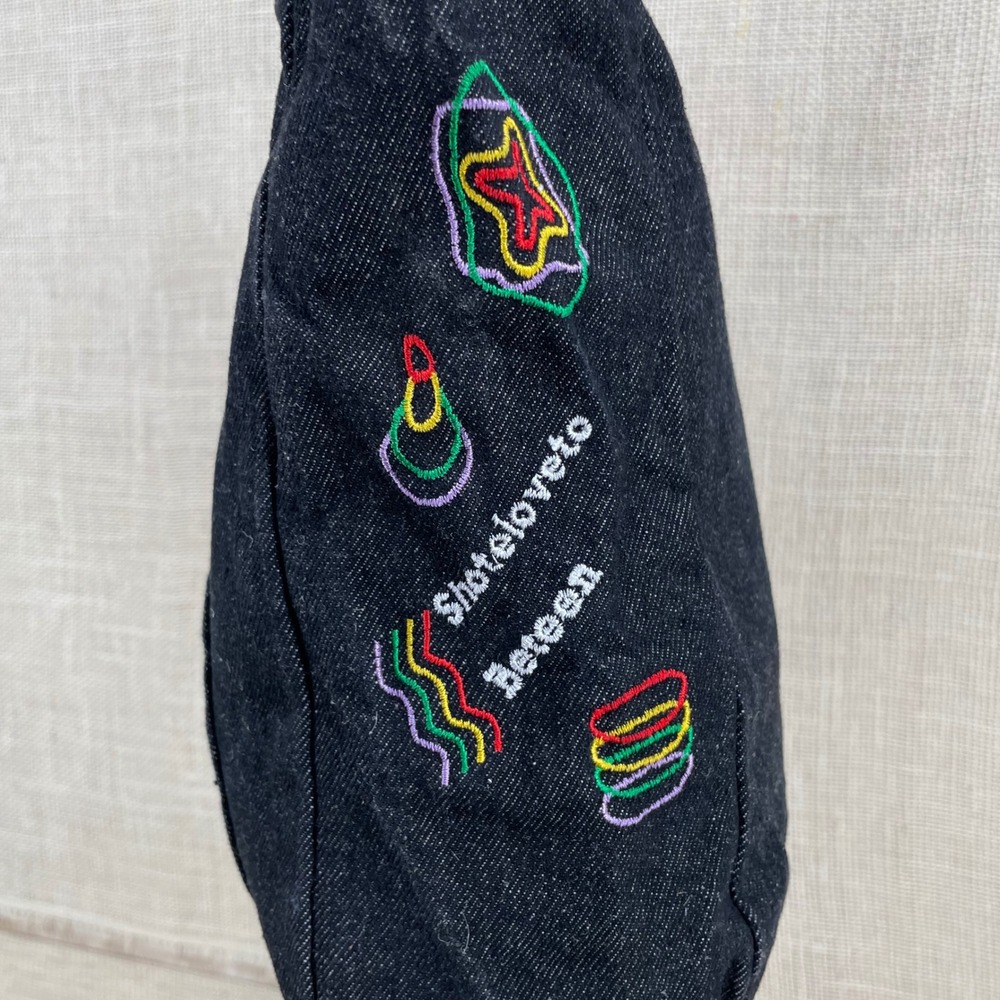 Groovy Trippy Heart Black Denim Embroidered‎ Tote Bag Take A Trip With Me Retro - Picture 3 of 10
